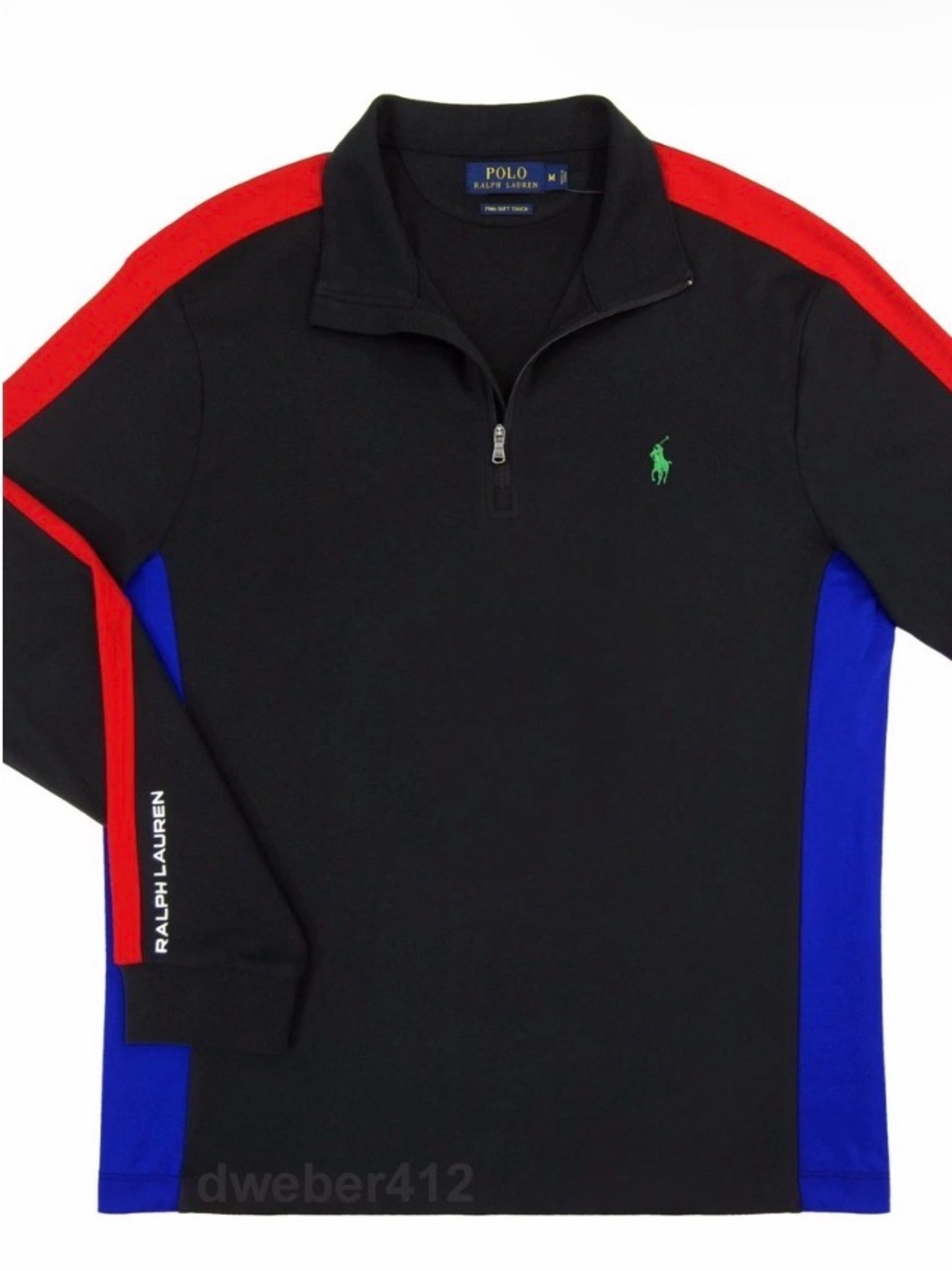 Polo Ralph Lauren Men’s M Black Red Blue Colorblock Pima Cotton 1/4 Zip